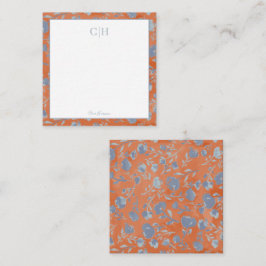 Soft Blue en Oranje Abstract Floral Flat Note Kaar Notitiekaartje