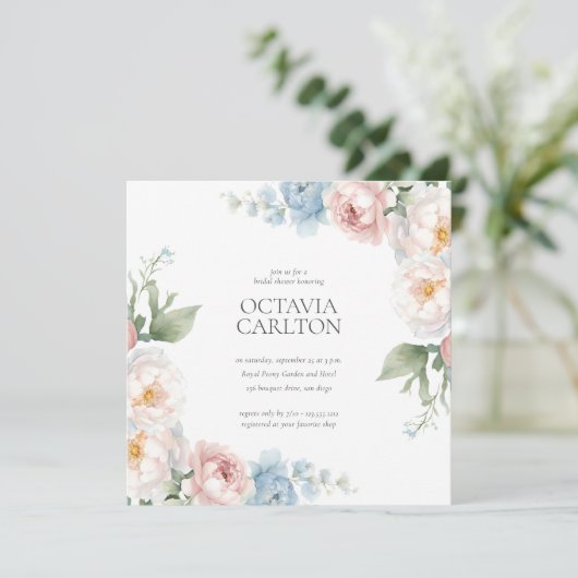 Soft Blue en Pink Flowers klassiek Vrijgezellenfee Kaart (Staand voorkant)