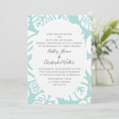 Soft Blue en White Tropical Leaves Wedding Kaart (Staand voorkant)