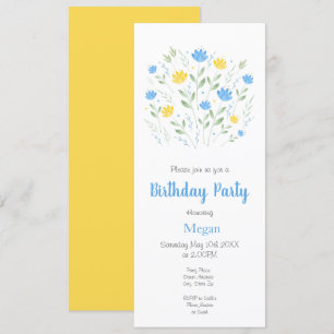 Soft Blue en Yellow Waterverf Floral Motif Kaart