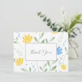 Soft Blue en Yellow Waterverf Motif Bedankkaart (Staand voorkant)
