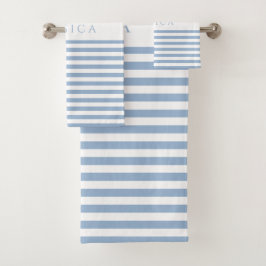 Soft Blue Farmhouse Stripe Pattern - Gepersonalise Bad Handdoek