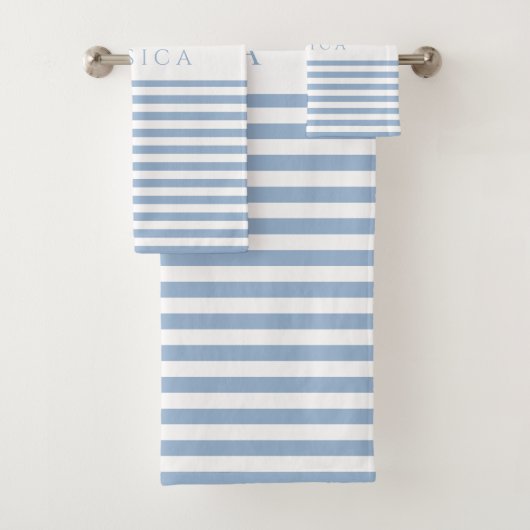 Soft Blue Farmhouse Stripe Pattern - Gepersonalise Bad Handdoek (Insitu)