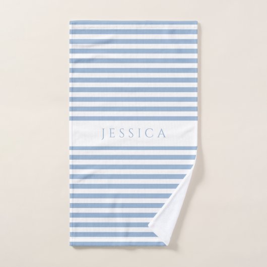 Soft Blue Farmhouse Stripe Pattern - Gepersonalise Bad Handdoek (Handdoek)