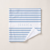 Soft Blue Farmhouse Stripe Pattern - Gepersonalise Bad Handdoek (Wasdoekje)