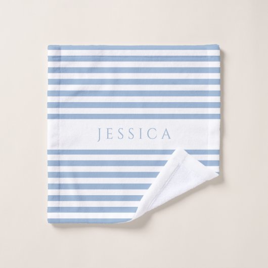 Soft Blue Farmhouse Stripe Pattern - Gepersonalise Bad Handdoek (Wasdoekje)