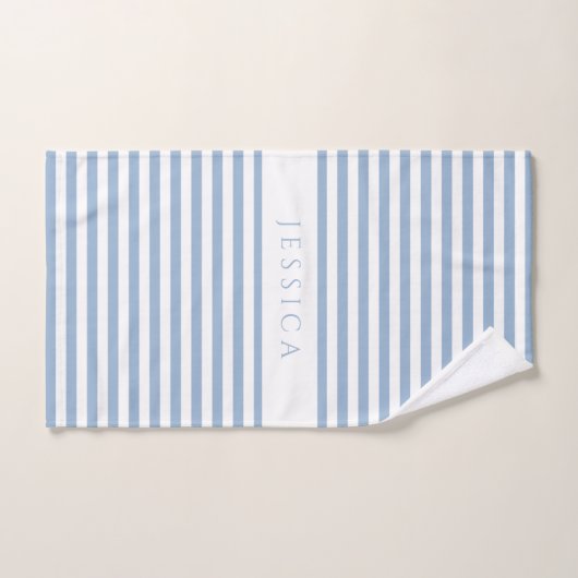 Soft Blue Farmhouse Stripe Pattern - Gepersonalise Bad Handdoek (Handdoek)
