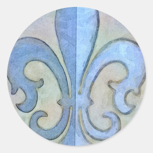 Soft Blue Fleur De Lis Ronde Sticker (Voorkant)