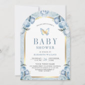 Soft Blue Floral Arch Butterfly Baby shower Kaart (Voorkant)