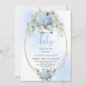 Soft Blue Floral Baby Shower Invitation Gold Kaart (Voorkant)