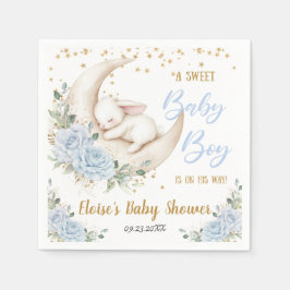 Soft Blue Floral Bunny Rabbit Baby Boy Shower Servet