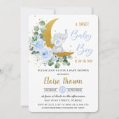 Soft Blue Floral Elephant Sweet Baby Boy Shower Kaart (Voorkant)