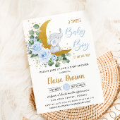 Soft Blue Floral Elephant Sweet Baby Boy Shower Kaart