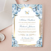 Soft Blue Floral Gold Arch Butterfly Wedding Acryl Uitnodigingen