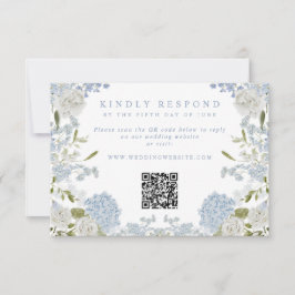 Soft Blue Floral Wedding RSVP Kaartje
