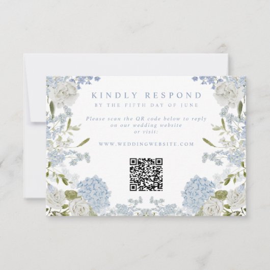Soft Blue Floral Wedding RSVP Kaartje (Voorkant)