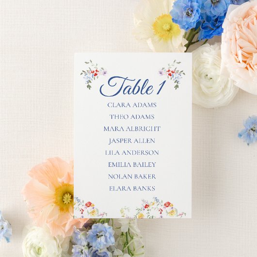 Soft Blue Floral Wedding Seating Chart Card Kaart