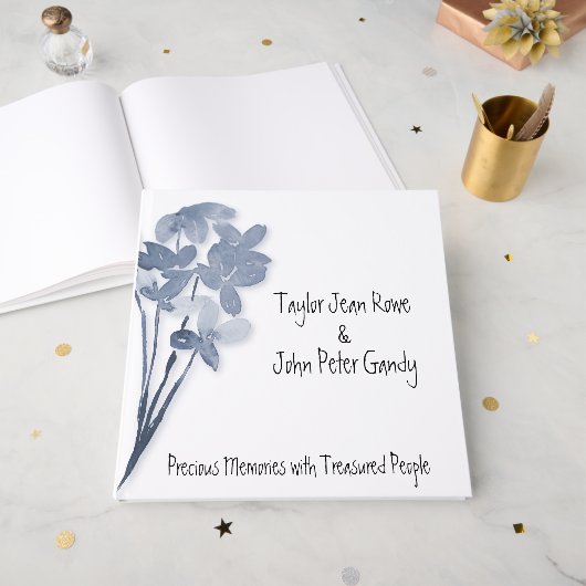 Soft Blue Flower Wedding Guest Book Gastenboek (Voorkant open)