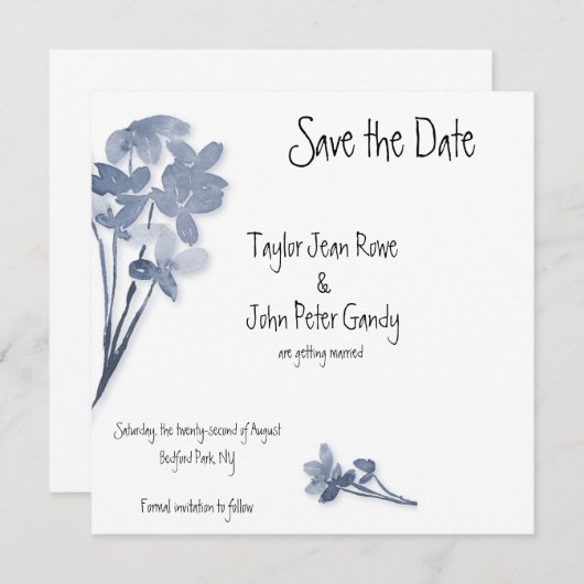 Soft Blue Flower Wedding Sla de datum op Save The Date (Voorkant / Achterkant)