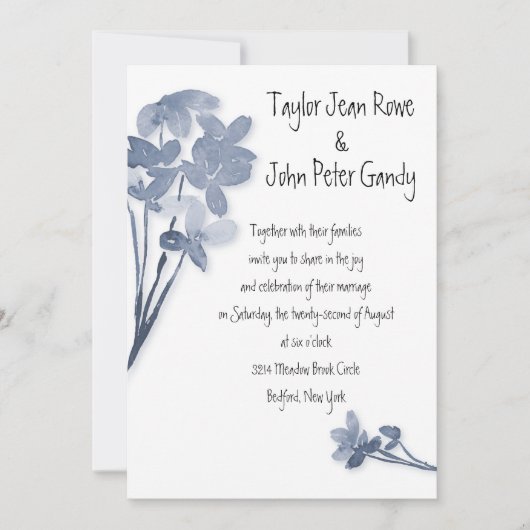 Soft Blue Flower Wedding Uitnodiging (Voorkant)