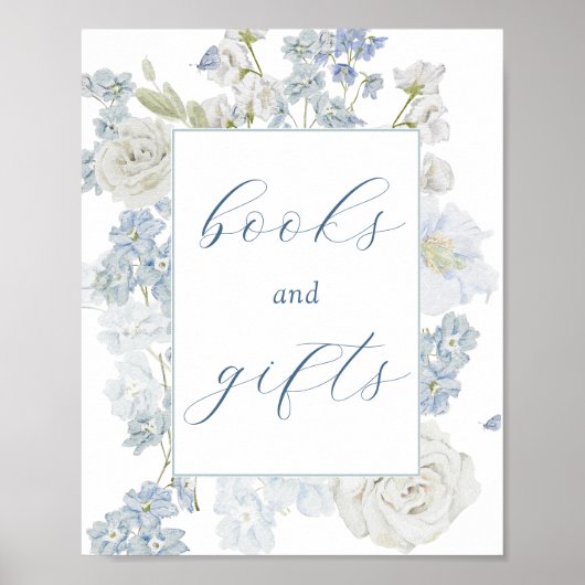 Soft Blue Flowers Boeken en Geschenken Teken Poster (Voorkant)