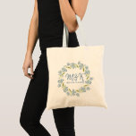 Soft Blue Flowers Wreatding Wedding Monogram Tote Bag<br><div class="desc">Elegant pastelblauwe bloemen en groene bladeren met aanpasbare trouwmonogram.</div>