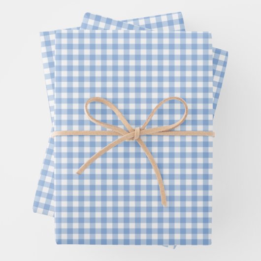 Soft Blue Gingham Check Patroon Inpakpapier Vel (In situ)