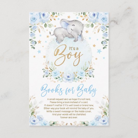 Soft Blue Gold Elephant Books for Baby Boy Informatiekaartje (Voorkant)