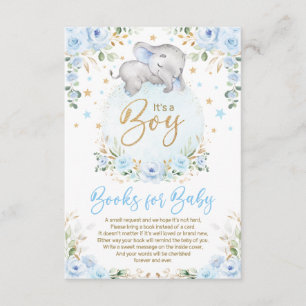 Soft Blue Gold Elephant Books for Baby Boy Informatiekaartje