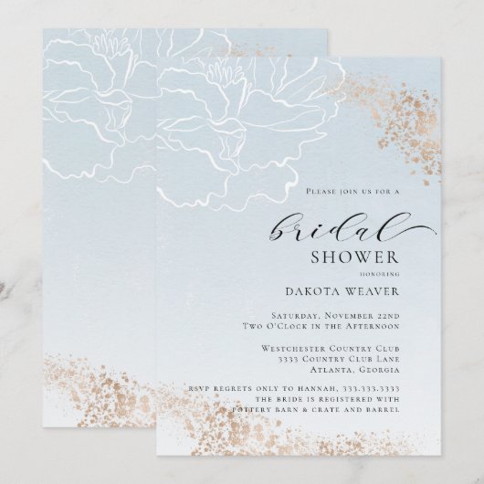 Soft Blue Gold Floral Vrijgezellenfeest Kaart (Voorkant / Achterkant)