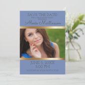 Soft Blue Gold Graduparty Opslagdatum Foto Save The Date (Staand voorkant)