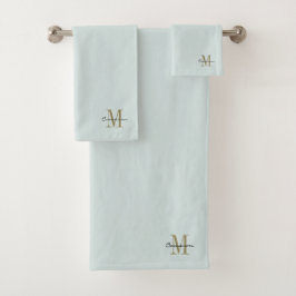 Soft Blue Gold Initiaal en naam op maat Bad Handdoek