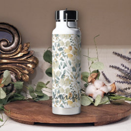 Soft Blue Gold  Leaf Floral Naam toevoegen Waterfles