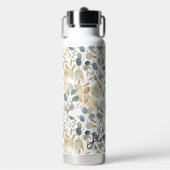 Soft Blue Gold  Leaf Floral Naam toevoegen Waterfles (Voorkant)