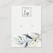 Soft Blue Gold Leafy Botanical Logo Earling Holder Visitekaartje (Voorkant)