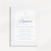 Soft Blue-Gray Striped Baptism Invitation Kaart