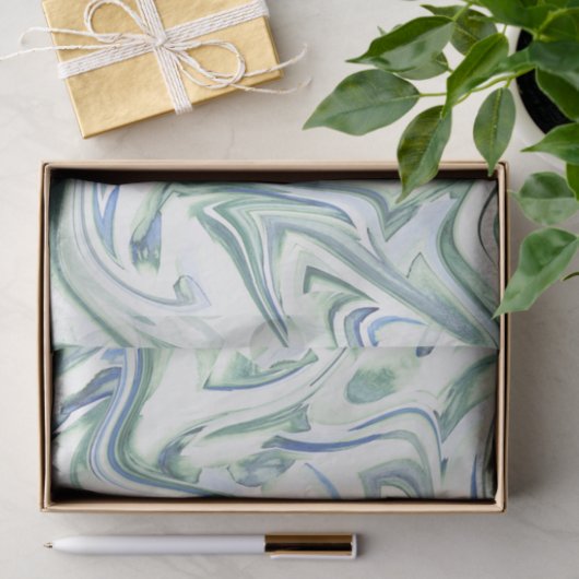 'Soft Blue Green Waterverf Swirl' Abstract Tissuepapier (Geschenk)