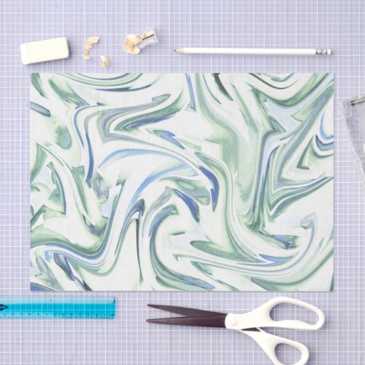 'Soft Blue Green Waterverf Swirl' Abstract Tissuepapier (Craft)