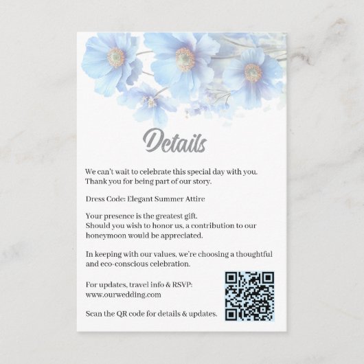 Soft Blue Himalayan Poppy Flower Garden Wedding  Informatiekaartje (Voorkant)