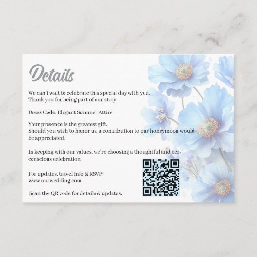 Soft Blue Himalayan Poppy Flower Garden Wedding  Informatiekaartje (Voorkant)