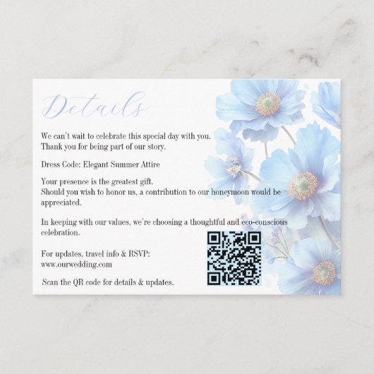Soft Blue Himalayan Poppy Flower Garden Wedding  Informatiekaartje (Voorkant)