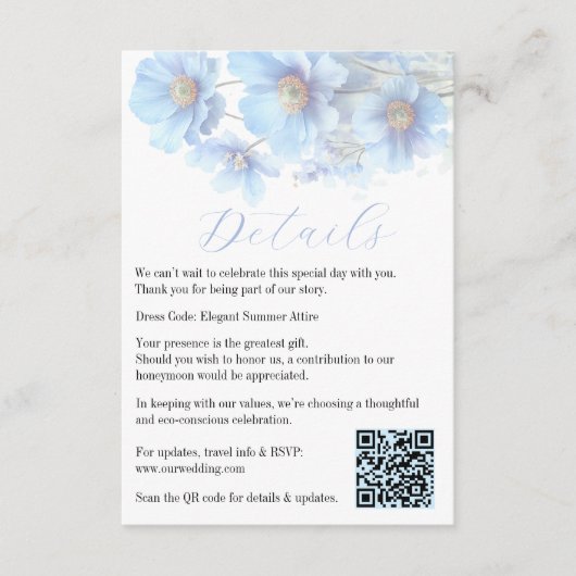 Soft Blue Himalayan Poppy Flower Garden Wedding  Informatiekaartje (Voorkant)