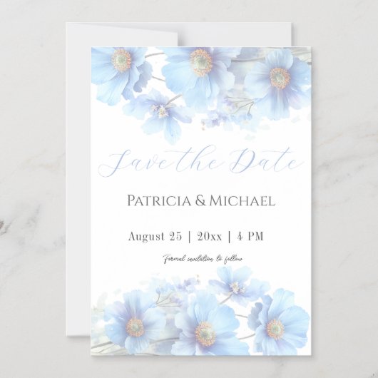 Soft Blue Himalayan Poppy Flower Garden Wedding  Magnetische Uitnodiging (Voorkant)