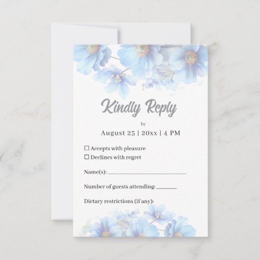 Soft Blue Himalayan Poppy Flower Garden Wedding RSVP Kaartje (Voorkant)