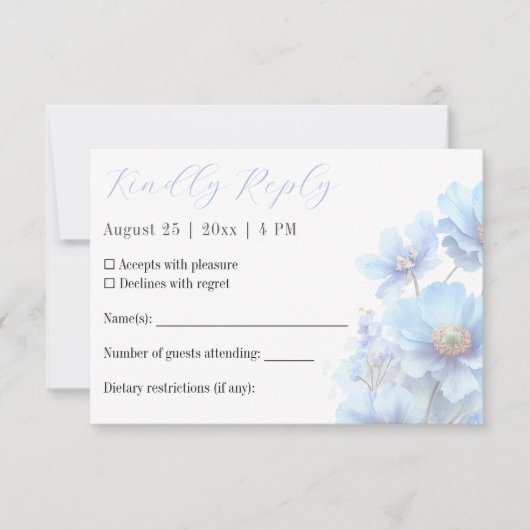Soft Blue Himalayan Poppy Flower Garden Wedding RSVP Kaartje (Voorkant)