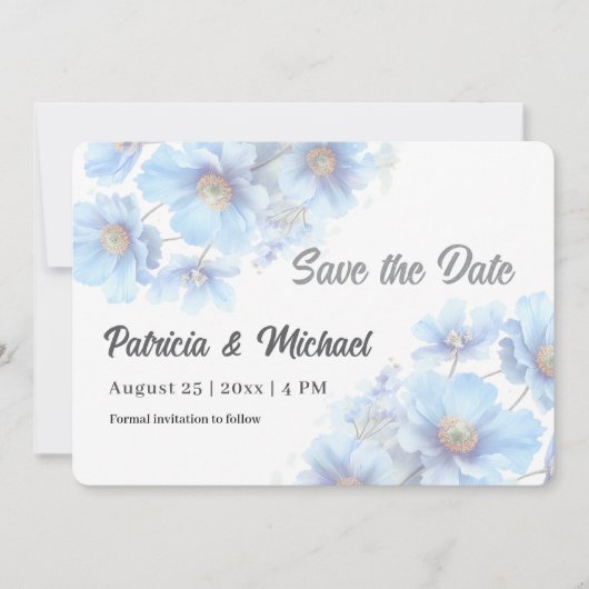 Soft Blue Himalayan Poppy Flower Garden Wedding Save The Date (Voorkant)