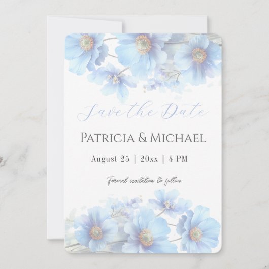 Soft Blue Himalayan Poppy Flower Garden Wedding  Save The Date (Voorkant)