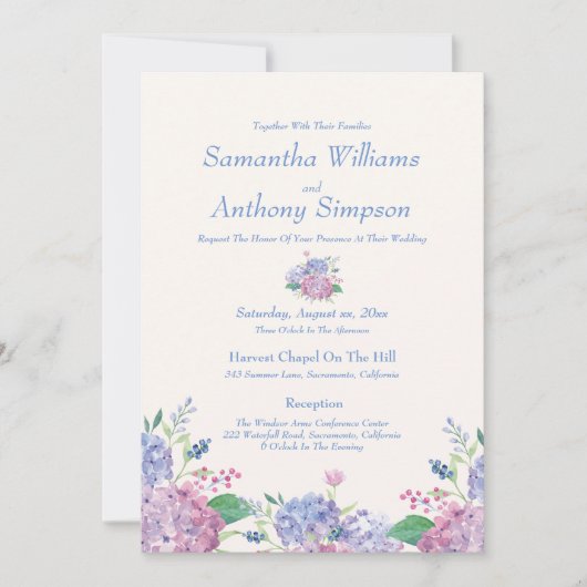 Soft Blue, Hydrangea Flowers, Weddenschap Kaart