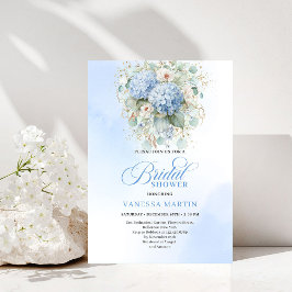 Soft Blue Hydrangea Gold Bridal Shower Invitation Kaart