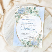Soft Blue Hydrangea Wheat Gold Elegant Wedding  Kaart